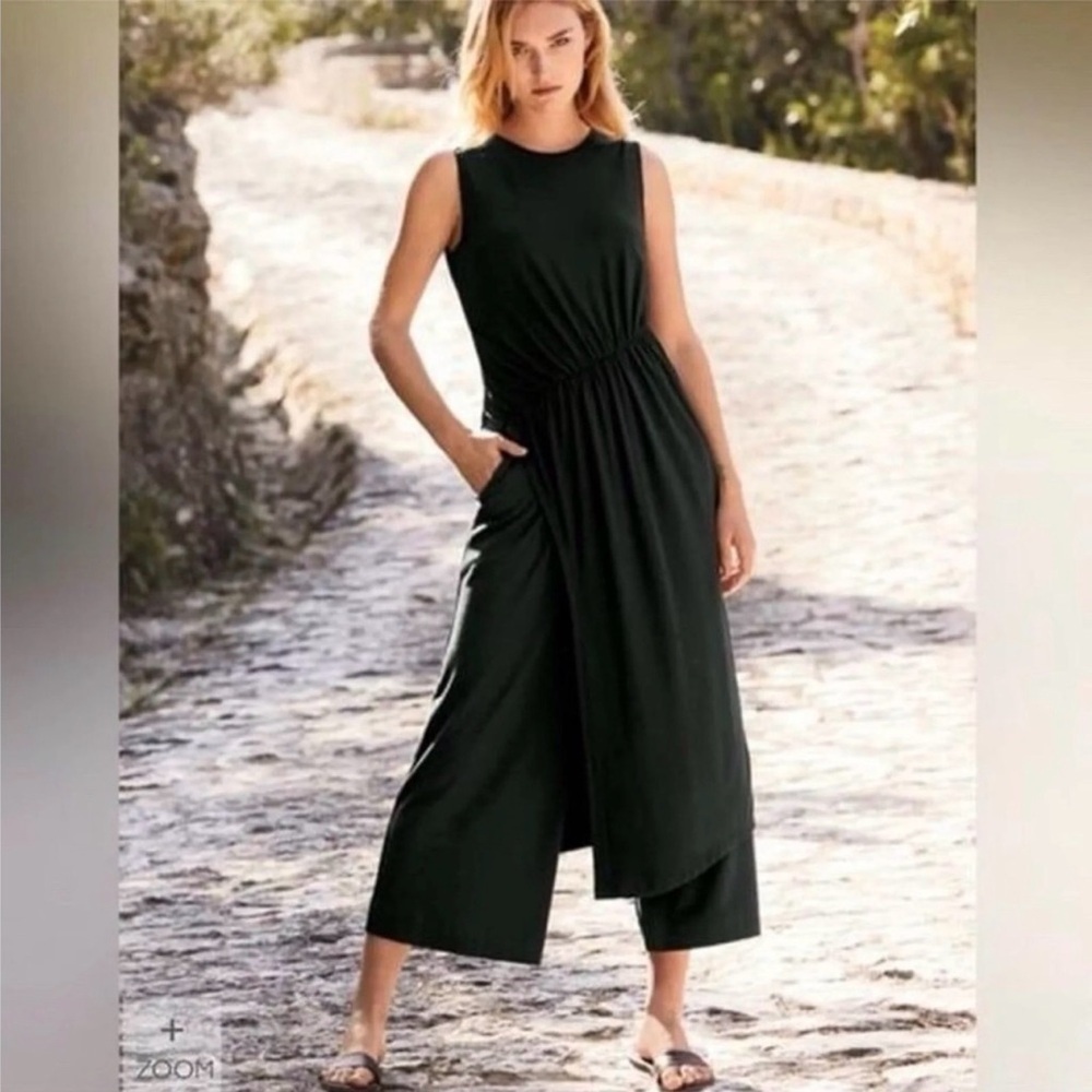 Peruvian Connection Twyla Long Black Tunic Jersey Knit Side Slit Asymmetrical